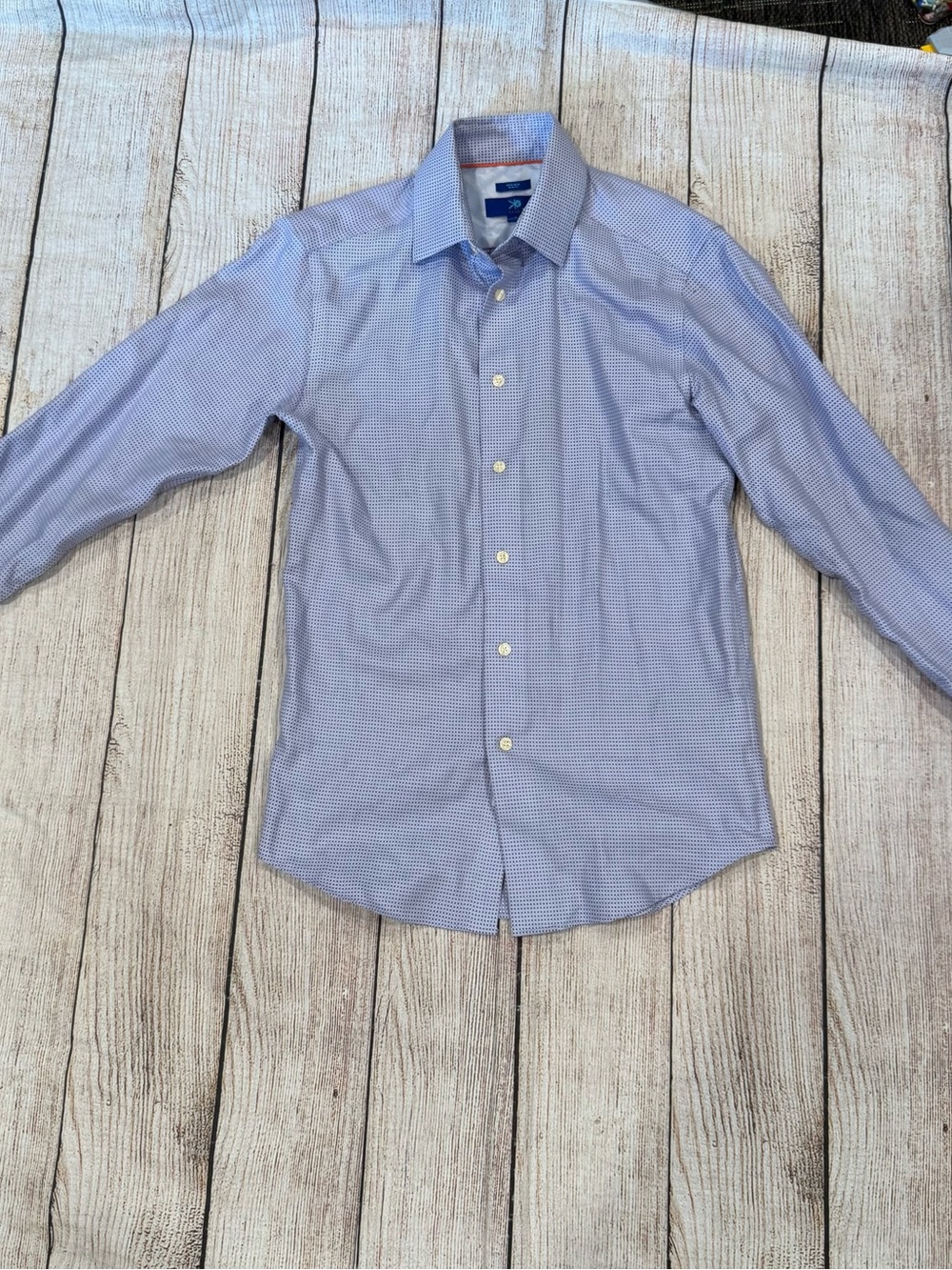 Egara Men's Dress Shirt Blue Dotted Non Iron SlimFit Cotton Long Sleeve Sz Small